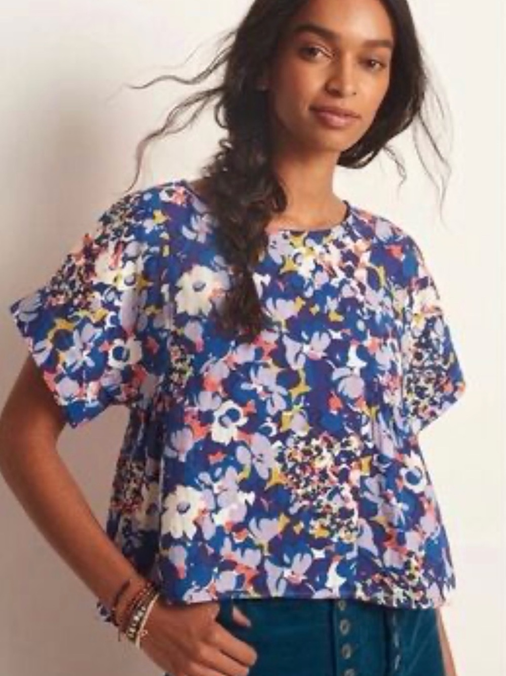 Maeve Anthropologie Abstract Floral Multi Color Milla Swing Cropped Blouse